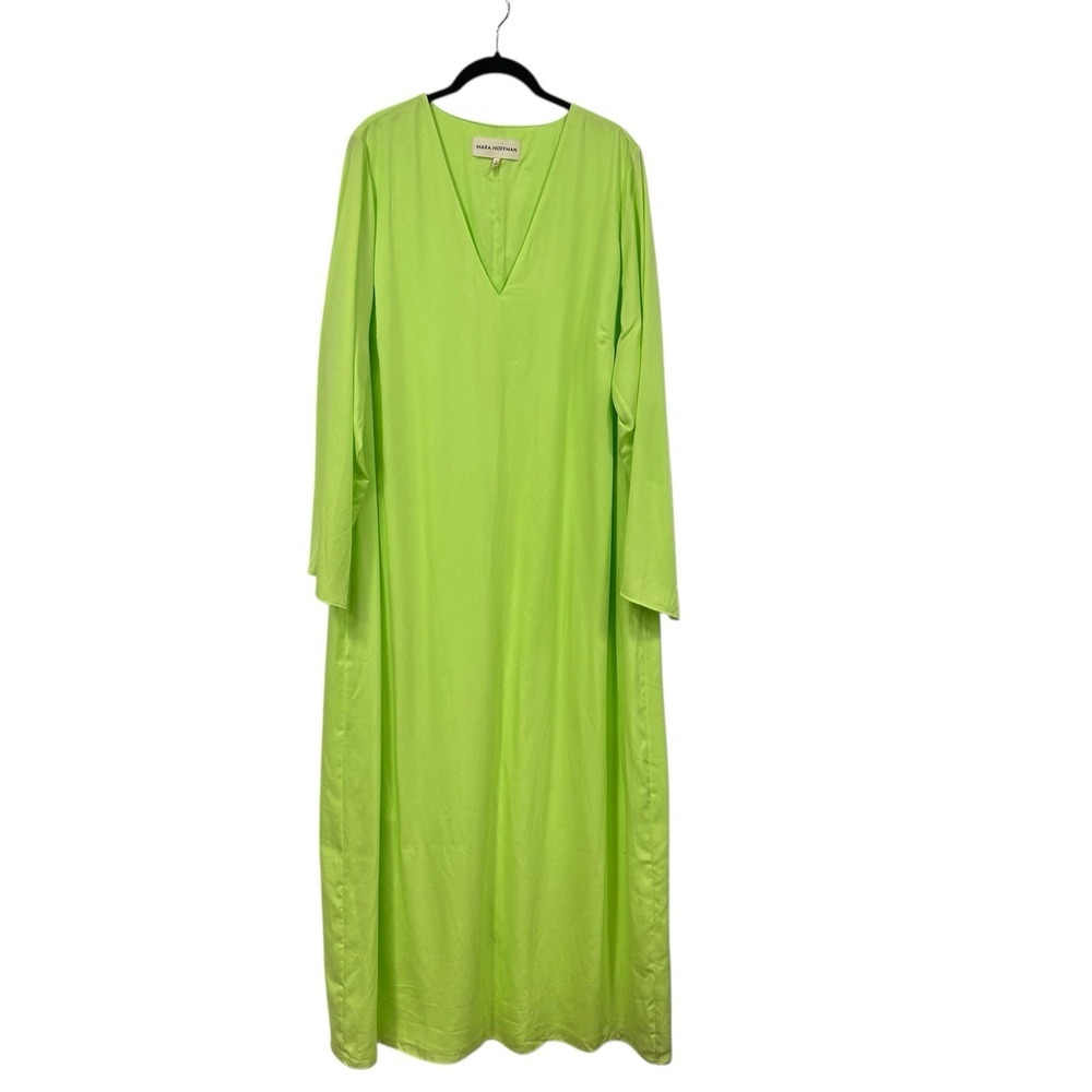 MARA HOFFMAN Naliyah V-Neck Maxi Dress Chartreuse Neon Green Bell Sleeve Size 16 - Picture 3 of 11
